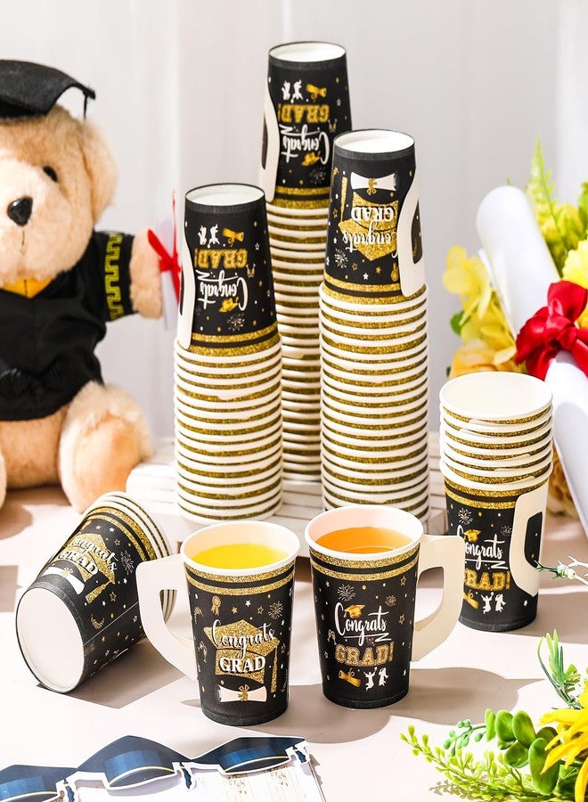 ماكس تشيك مجموعة ماكس تشيك من 75 قطعة من زينة التخرج، أكواب ورقية للآيس كريم سعة 7 أونصات بمقابض، تهانينا للخريجين، أكواب مشروبات باردة للاستخدام مرة واحدة من دفعة 2025، أكواب شوكولاتة باردة، شاي، قهوة، لوازم حفلات العطلات (أسود) - Image 2